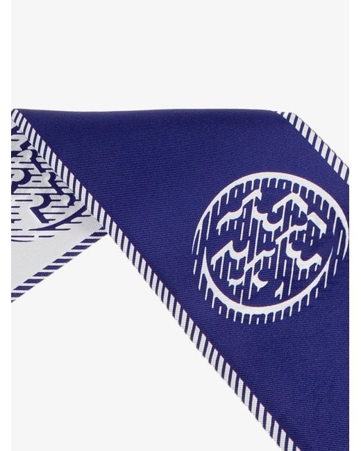Tory Burch Blue Medallion Logo Ribbon Silk Tie