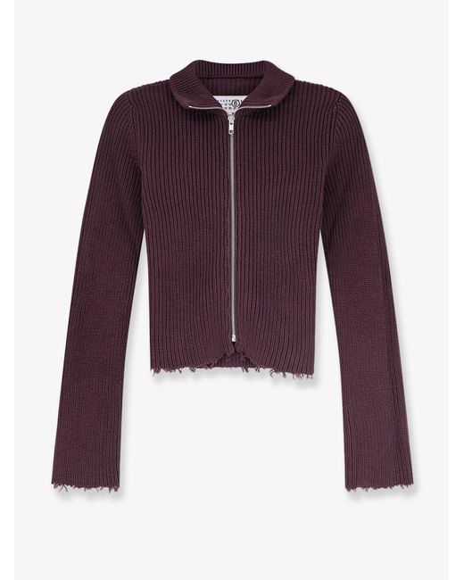 MM6 by Maison Margiela Purple Ribbed Cotton Cardigan