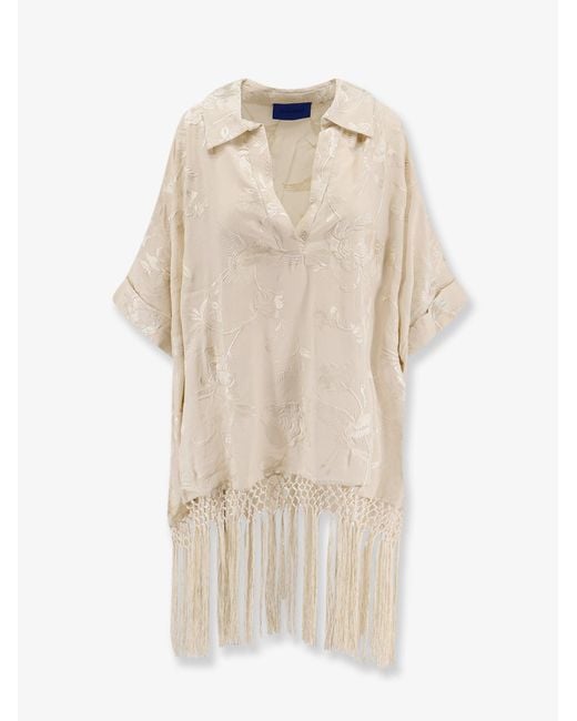 Mes Demoiselles Natural Franny Viscose Dress With Floral Pattern