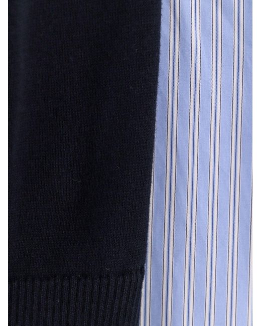 Sacai Blue Cotton Dress With Fabric Inserts