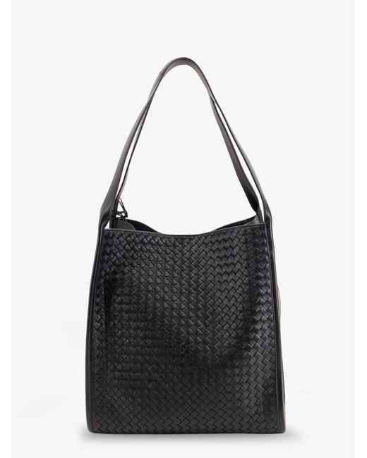 Bottega Veneta Black Corriere Leather Shoulder Bag With Intrecciato Pattern for men