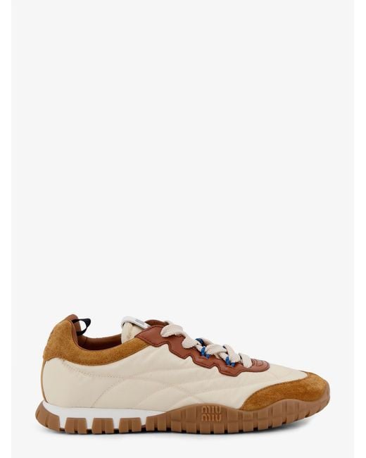 Miu Miu Brown Tyre Technical Fabric And Suede Sneakers