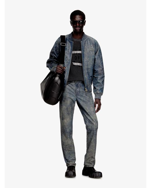 DIESEL Blue L-Cobb Leather Jacket for men
