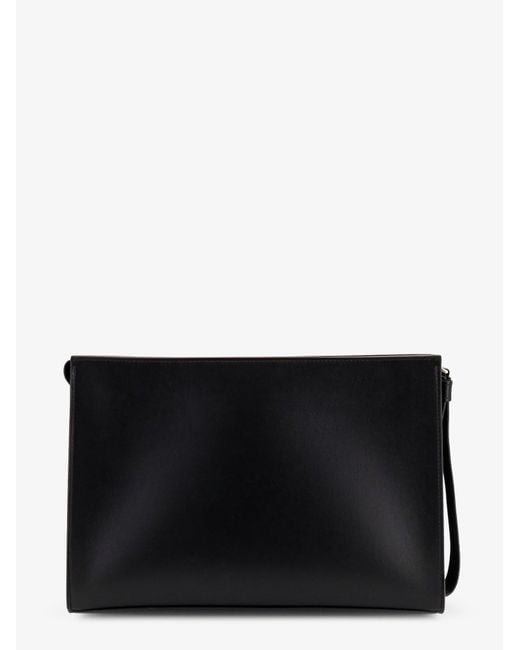 Orciani Black Leather Clutch Bag With Metal Lettering Logo for men