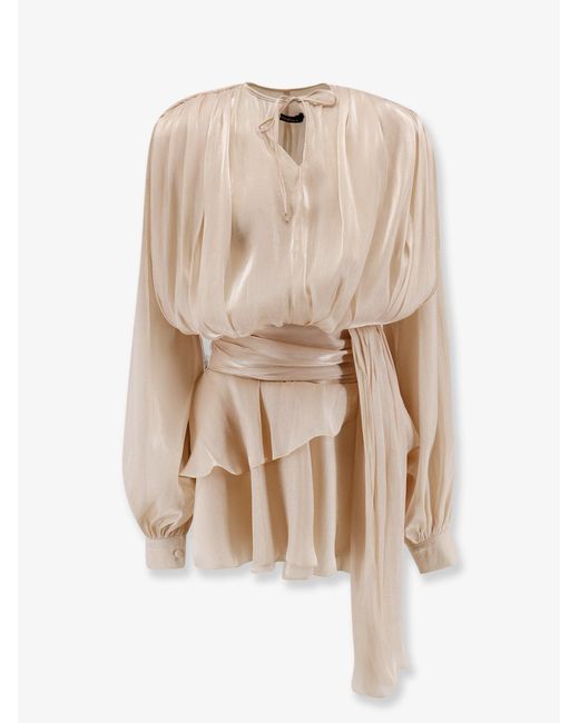 ACTUALEE Natural Flounced Mini Dress