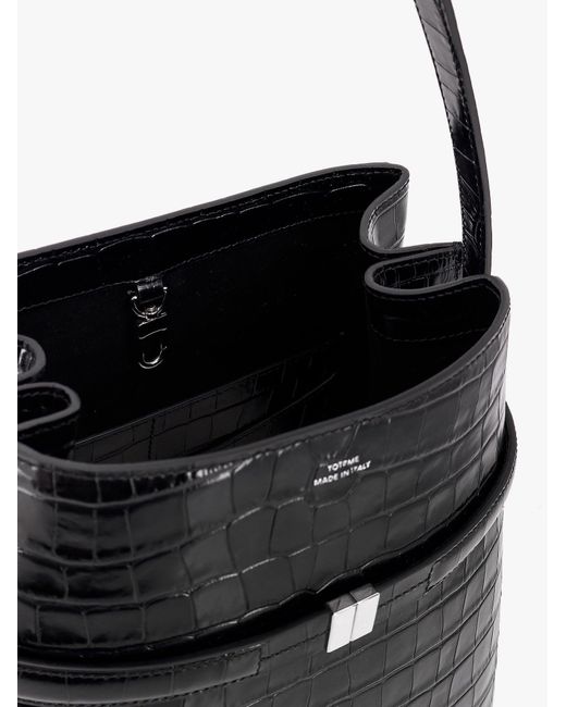 Totême  Black Leather Bucket Bag With Croco Effect