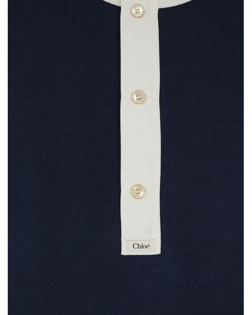 Chloé Blue Cotton Sweater With Contrasting Inserts