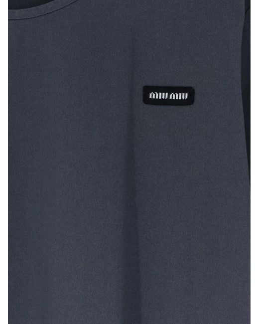 Miu Miu Blue Stretch Poplin Top