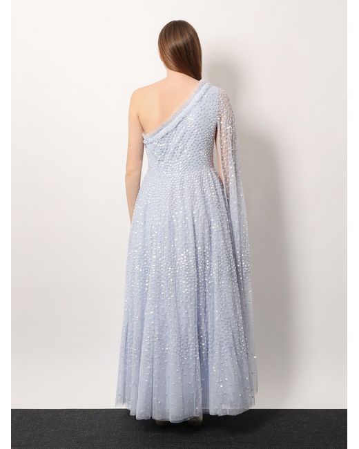 Abito Lungo Monospalla Con Paillettes di Needle & Thread in White