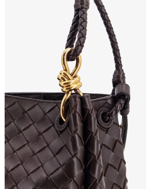Bottega Veneta Black Parachute Leather Shoulder Bag With Intrecciato Pattern And Knot Detail