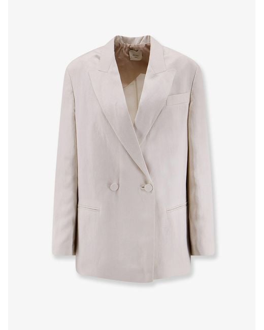 Alysi White Double-Breasted Lyocell And Linen Blazer