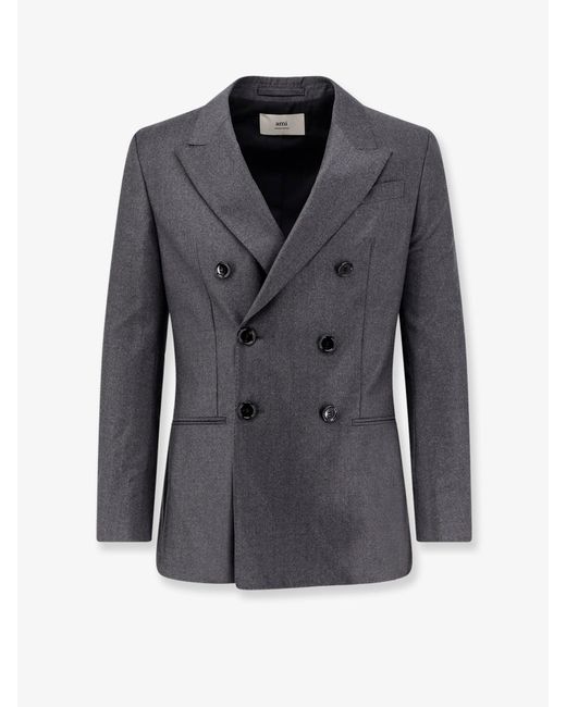 AMI Black Double-Breasted Virgin Wool Blazer for men