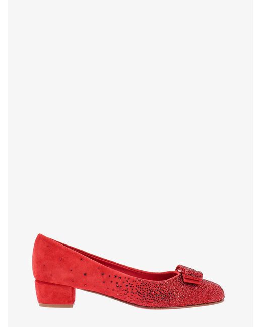 Ferragamo Red Rounded Toe Leather Pumps