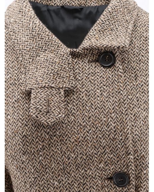 Brunello Cucinelli Natural Herringbone Coat With Monili Detail