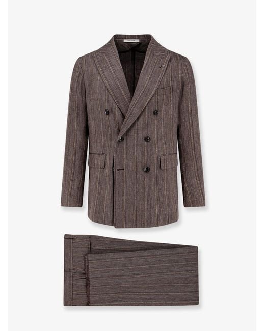 Tagliatore Brown Double-Breasted Linen Blend Suit for men