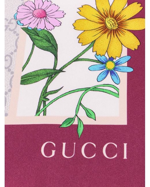 Gucci Red Mini Block Flora Silk Foulard
