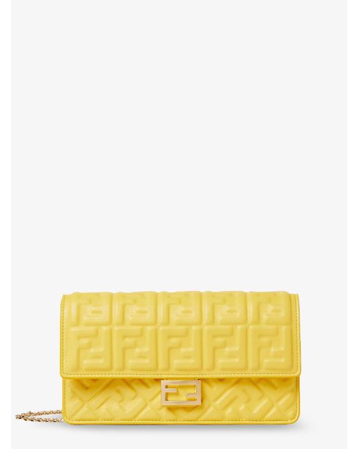 Fendi Yellow Leather Wallet On Chain Baguette
