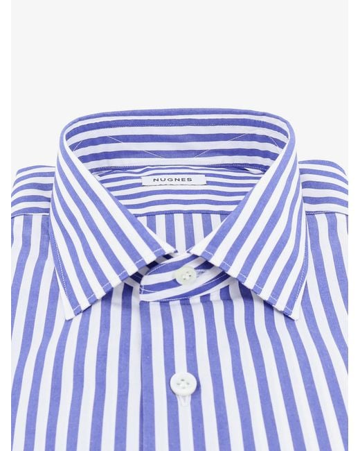 NUGNES 1920 Blue Striped Cotton Shirt for men