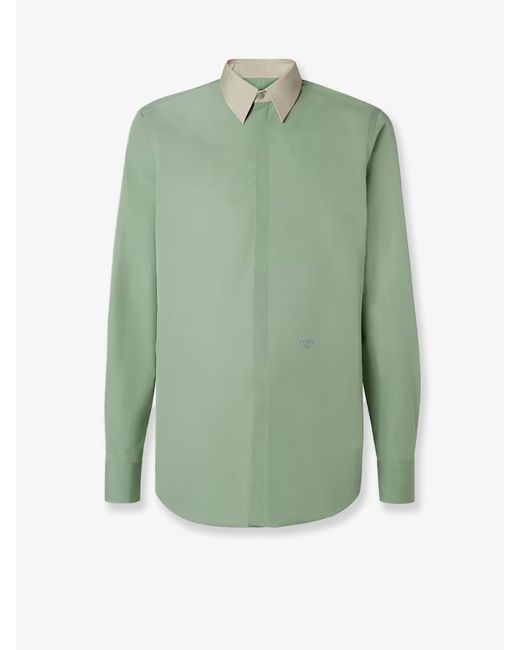 Fendi Green Cotton Poplin Shirt for men