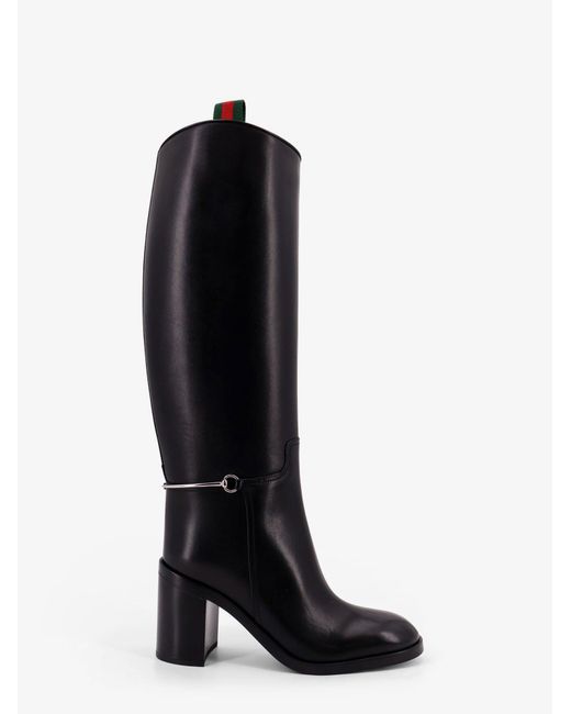 Gucci Black Leather Boots With Slim Horsebit Detail