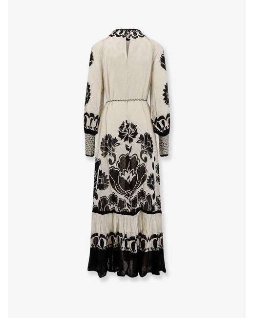 Farm Rio White Viscose Dress With Floral Arabesque Motif