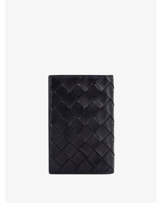 Bottega Veneta Black Leather Passport Case With Intrecciato Motif