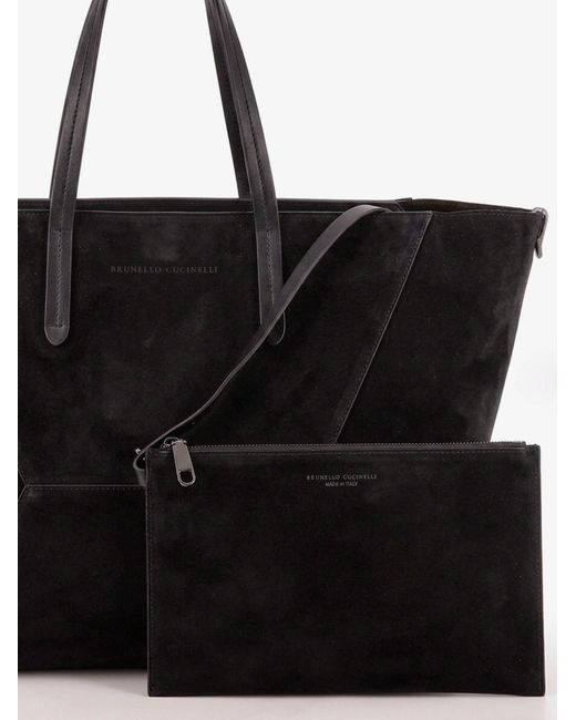 Brunello Cucinelli Black Bc Duo Suede Shoulder Bag With Engraved Logo