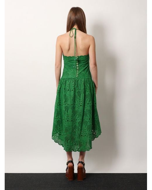 Farm Rio Green Midi Dress Sangallo Lace