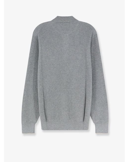 Brunello Cucinelli Gray Ribbed Cotton Cardigan for men