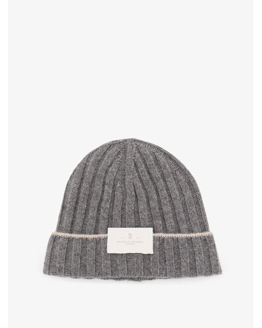 Brunello Cucinelli Gray Cashmere Beanie for men