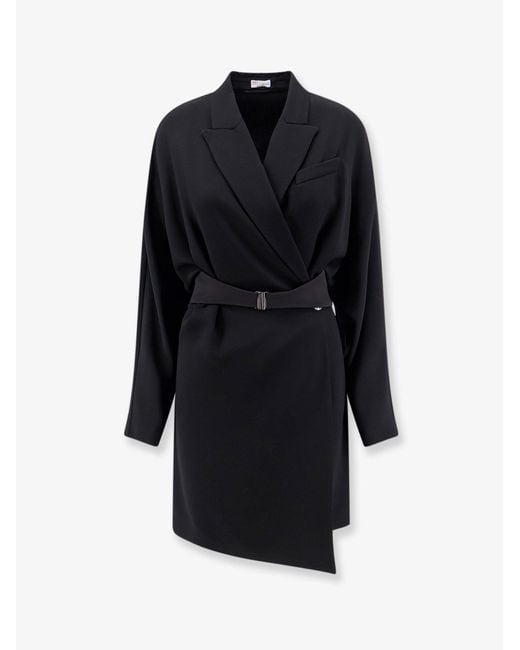 Brunello Cucinelli Black Chemisier Dress With Tuxedo-Style Band