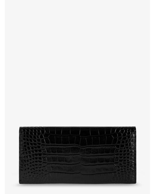 Totême  Black T-Lock Croco Print Leather Wallet