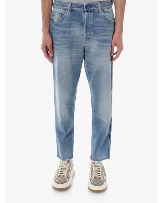 Gucci Blue Carrot Fit Cotton Jeans for men