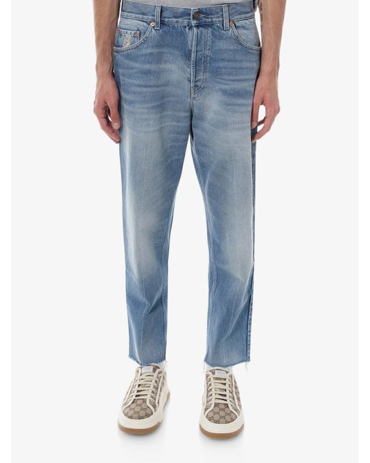Gucci Blue Logo Patch Cropped Jeans 100% Cotton for men