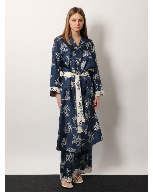 【送料&関税込】'S Max Mara Timeo Kaftan Silk Dress With Flo Max Mara Timeo Kaftan Silk Dress With Floral Print in Blue