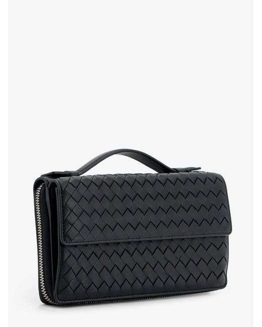Bottega Veneta Black Leather Wallet With Intrecciato Pattern for men