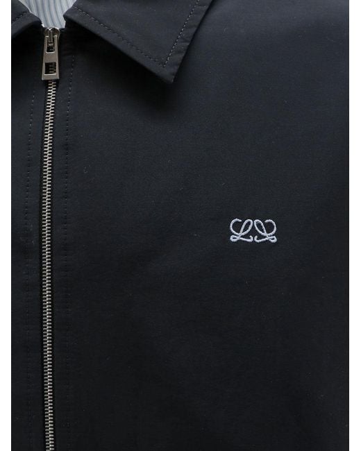 Loewe Blue Cotton Blend Jacket With Logo Embroidery for men