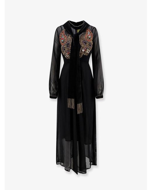 PHILIPPA 1970 Black Sutton Viscose Dress With Sequin And Rhinestone Embroidery