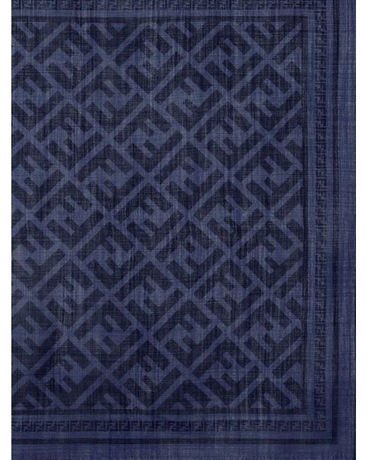 Fendi Blue Wool And Silk Scarf for men