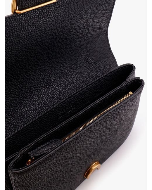 Pinko Black Leather Shoulder Bag With Metal Love Birds Buckle