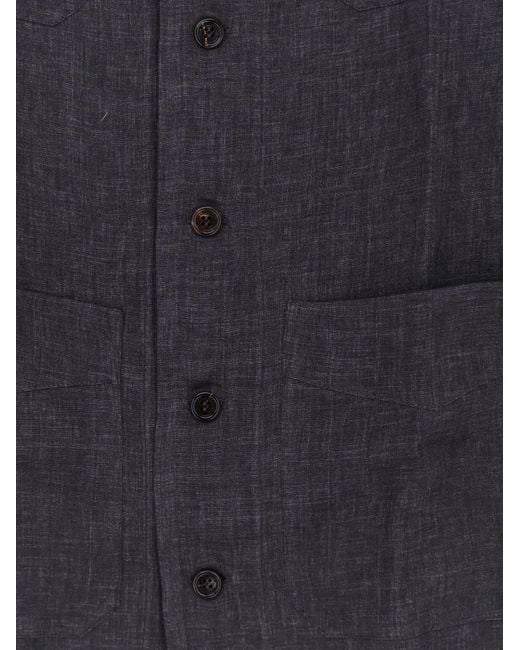 Brunello Cucinelli Blue Easy Fit Linen Shirt for men