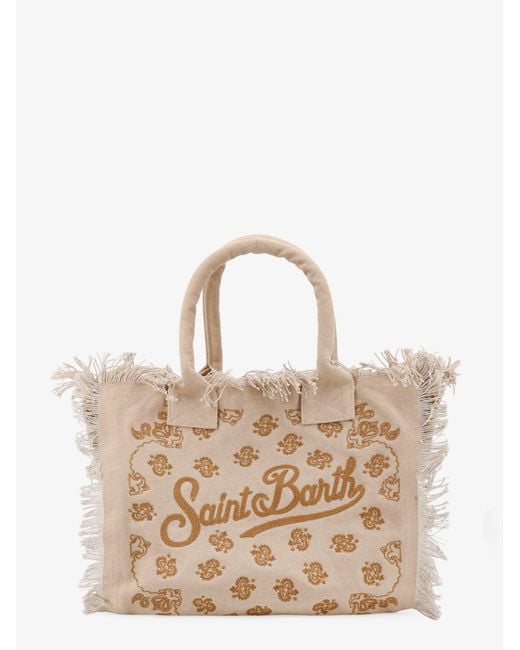 Mc2 Saint Barth Natural Vanity Cotton Handbag With All-Over Embroidery