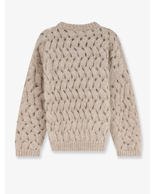 Brunello Cucinelli Natural Perforated Sweater With Micro Sequins