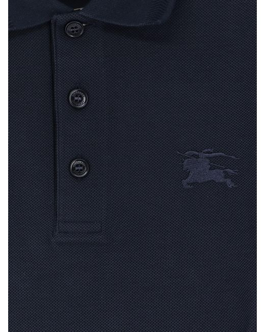 Burberry Blue Cotton Polo Shirt With Embroidered Logo for men
