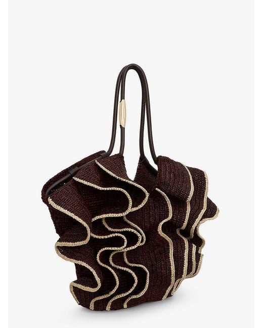 Zimmermann Brown Goldentime Raffia Shoulder Bag With Ruffles