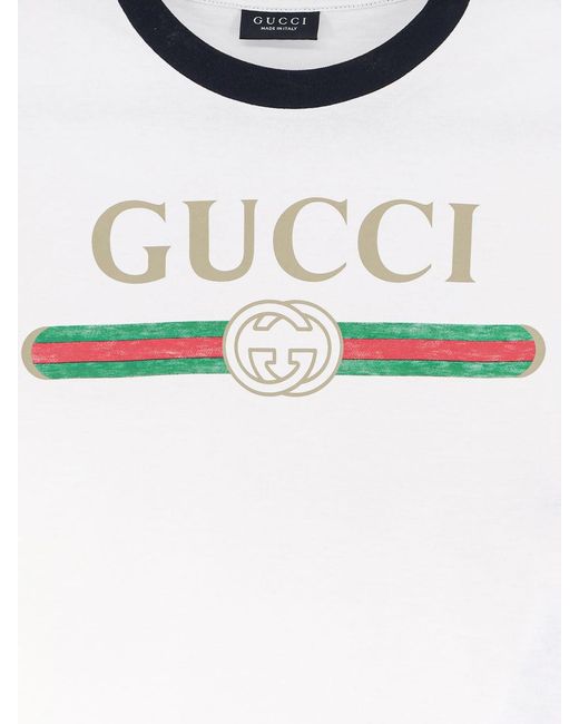 Gucci White Cotton T-Shirt With Iconic Print
