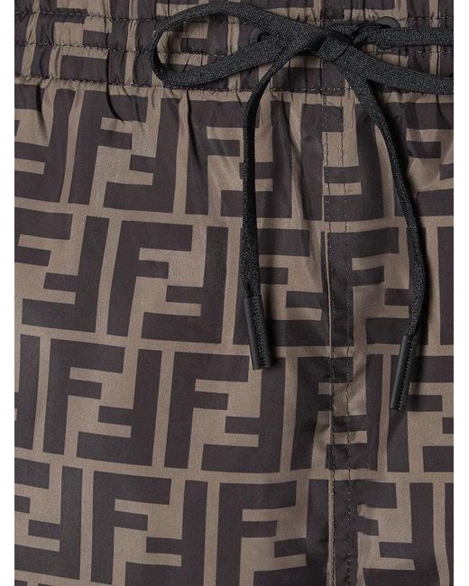 Fendi Gray Ff Nylon Swim Trunks for men