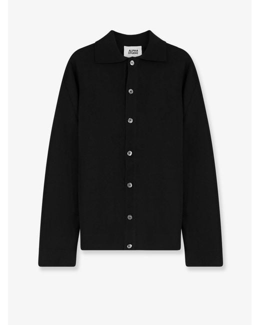 Alpha Studio Black Wool Cardigan for men