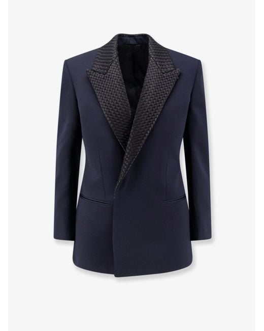 Bottega Veneta Blue Wool Blazer With Intrecciato Detail