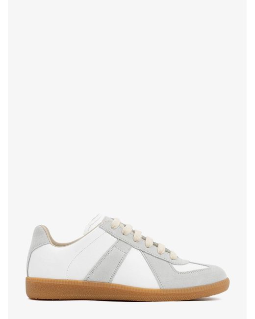 Replica Low-Top Leather Sneakers With Suede Inserts-Donna di Maison Margiela in White